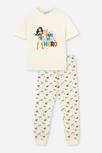 Dagi Ecru Wonder Woman Printed Short Sleeve T-Shirt Trousers Pajamas Set