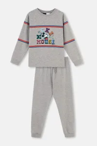 Dagi Gray Melange Mickey Mouse Licensed Crew Neck Long Sleeve Pajama Set #8713164