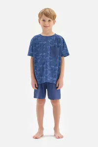 Dagi Navy Blue Metre Printed Pajama Set with Pocket Detail Shorts #7574550