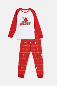 Dagi Red Crewneck Raglan Sleeve Snoopy Printed Undergraduate Pajamas Set