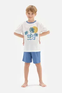 Dagi White Boy's Printed Short Sleeve Pajama Set with Shorts