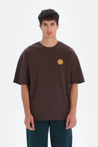 Dagi Men's Dark Brown Print Detailed T-Shirt