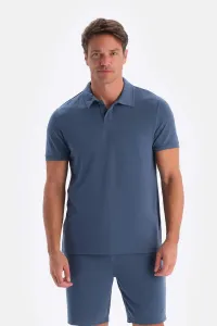 Dagi Indigo Polo Neck Short Sleeve Modal Pique T-Shirt