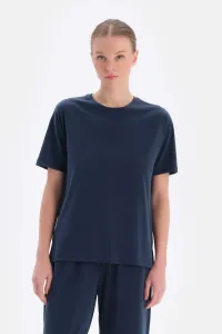 Dagi Navy Blue Stitch Detail Short Sleeve Cupro T-Shirt #9118781