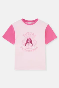 Dagi Pink Barbie License Printed Short Sleeve Crew Neck T-shirt