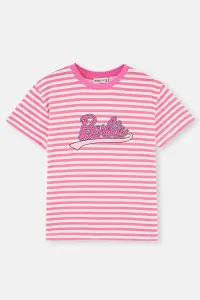 Dagi Pink Barbie Printed Striped Short Sleeve T-shirt