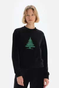 Dagi Black Christmas Themed Velvet Sweatshirt