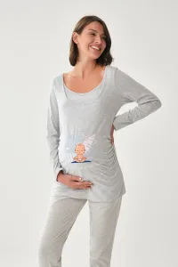 Dagi Gray Melange Wide Neck Long Sleeve Maternity T-shirt