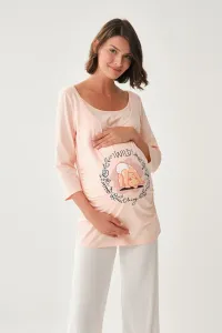 Dagi Pink Boat Neck Long Sleeve Maternity Cotton T-shirt #5264469