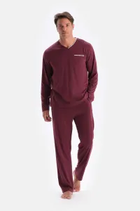 Dagi Burgundy V-Neck Long Sleeve Cotton Modal Pajamas Set