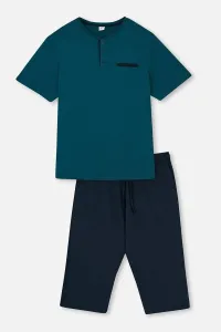 Dagi Oil Green Capri Knitted Pajamas Set with Half Pops