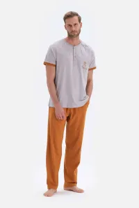 Dagi Gray Print Detailed Short Sleeve Pajamas Set #5832450