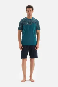 Dagi Petrol Green Crescent Neck Patterned Shorts with Garnish and Pajamas Set #6800587