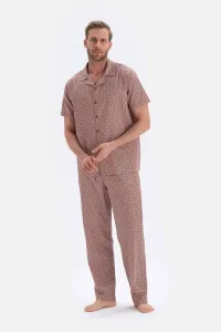 Dagi Mixed Size Patterned Shirt Collar Woven Pajama Set