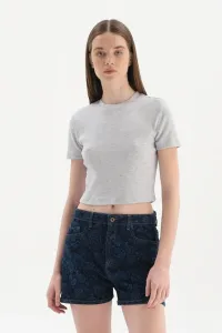 Dagi Gray Melange Short Sleeve Crop T-Shirt #7601713
