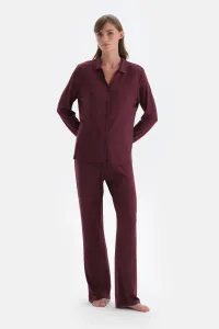Dagi Claret Red Combed Cotton Modal Shirt Pants Knitted Pajamas Set