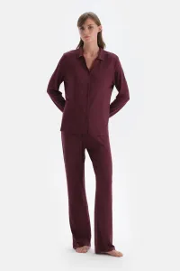 Dagi Claret Red Combed Cotton Modal Shirt Pants Knitted Pajamas Set