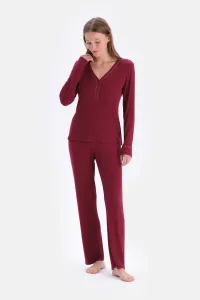 Dagi Damson Ribbed Long Sleeve Viscose T-Shirt Trousers Pajamas Set #9161171