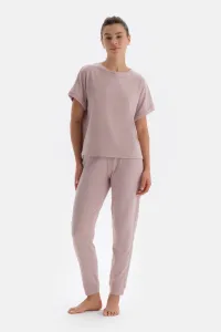 Dagi Light Pink Short Sleeve Oversize Top Jogger Bottom Pajama Set #8771100