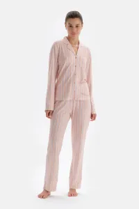 Dagi Multicolor Size Stripe Printed Embroidery Detailed Shirt Pants Pajamas Set