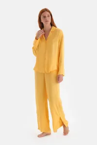 Dagi Yellow Long Leg Ribbed Satin Pajama Bottoms