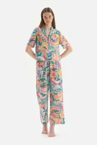 Dagi Multicolour Shirt Collar Floral Woven Pajamas Set