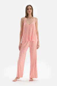 Dagi Salmon Strap Striped Knitted Pajamas Set #6799406