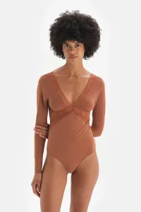 Dagi Brown Lace Detailed String Form Micro Bodysuit