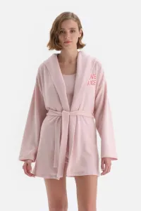Dagi Dusty Pink Toweled Dressing Gown with Embroidery