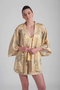 Dagi Yellow Paisley Pattern Satin Short Dressing Gown