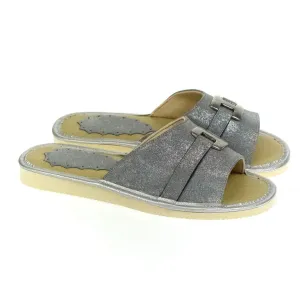 Dámske celokožené strieborné trblietavé papuče JANA5 #9021337