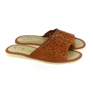 Dámske hnedé kožené papuče AMALIA #9021257