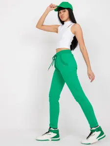 Zelené dámske tepláky s vysokým pásom a vreckami - XL