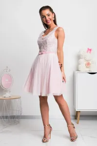 Bielo-ružové krátke spoločenské šaty s krajkou Veľkosť: L
