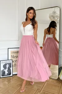 Bielo-ružové spoločenské šaty s tylovou sukňou Veľkosť: L