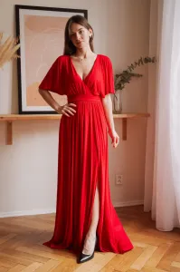 Červené dlhé spoločenské šaty s voľnými rukávmi Veľkosť: L