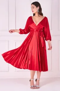 Červené lesklé midi šaty s plisovanou sukňou Veľkosť: S