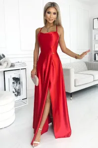 Červené lesklé šaty s rozparkom Veľkosť: L