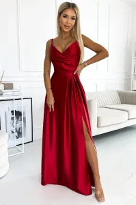 Červené lesklé šaty s rozparkom Veľkosť: M #8069894