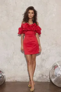 Červené mini šaty s mohutným volánom Veľkosť: M