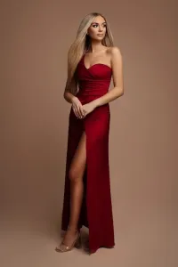Červené priliehavé šaty s rozparkom Veľkosť: L
