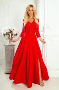 Červené spoločenské šaty s čipkou Veľkosť: M