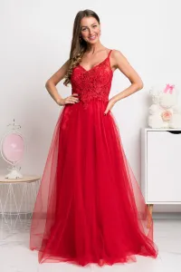 Červené spoločenské šaty s krajkou a tylovou sukňou Veľkosť: L
