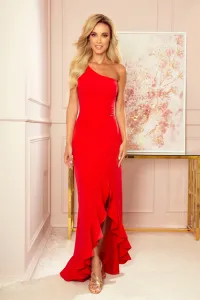 Červené spoločenské šaty s volánovou sukňou Veľkosť: M