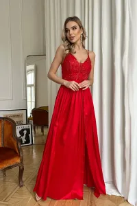 Červené spoločenské šaty so saténovou sukňou Veľkosť: L