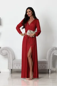 Červené trblietavé šaty s rozparkom Veľkosť: M #8596810