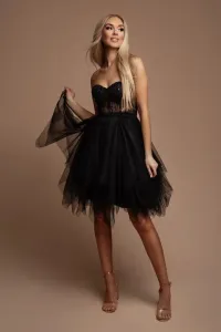 Čierne krátke šaty s tylovou sukňou a flitrami Veľkosť: M