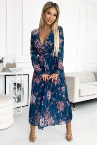 Modré kvetinové midi šaty Veľkosť: UNI