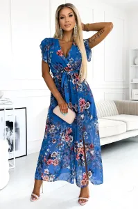 Modré kvetinové šaty s rozparkom Veľkosť: UNI