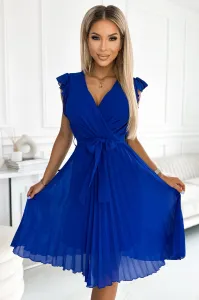 Modré midi šaty s volánikovými rukávmi Veľkosť: XL